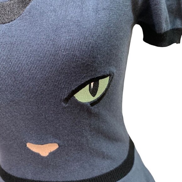 ModCloth X Collectif Women's Knit Sweater Size 2 Peplum Halloween Cat Embroidery - Picture 3 of 6